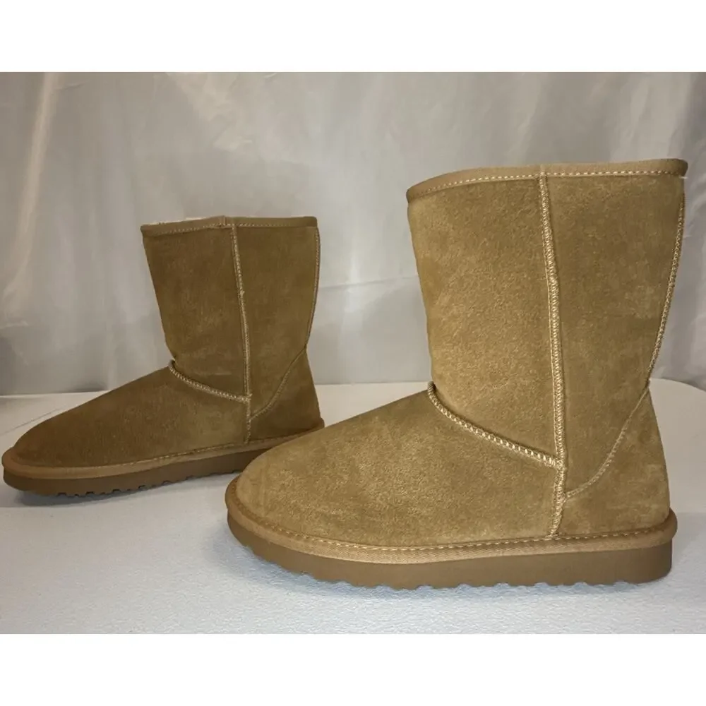 Bruno Marc Men’s Winter Shorty Suede Boots Faux Fur Lining Chestnut Size 9.5